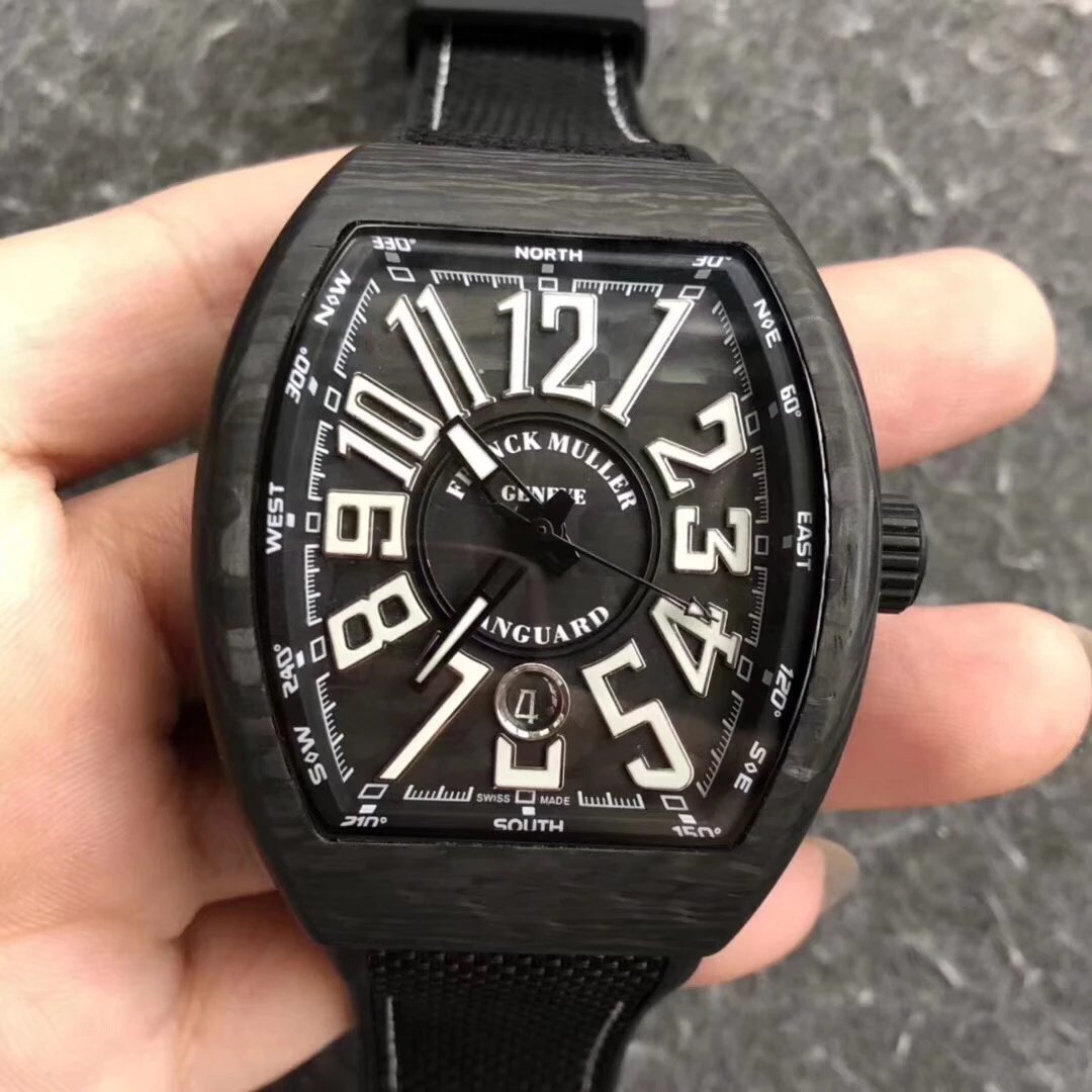 FML碳纤维夜光版黑盘白字橡胶带男自动机械手表 