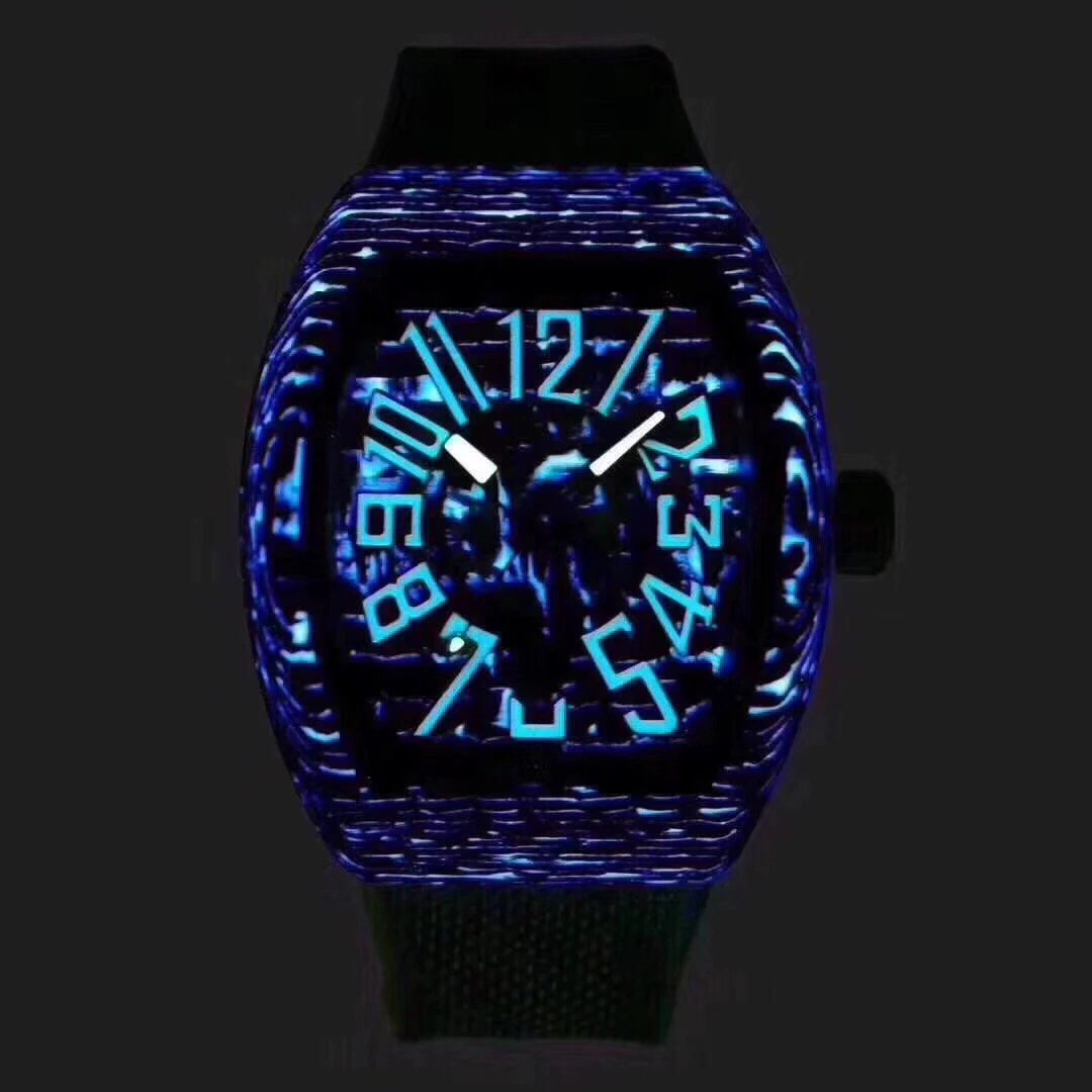FML碳纤维夜光版黑盘白字橡胶带男自动机械手表