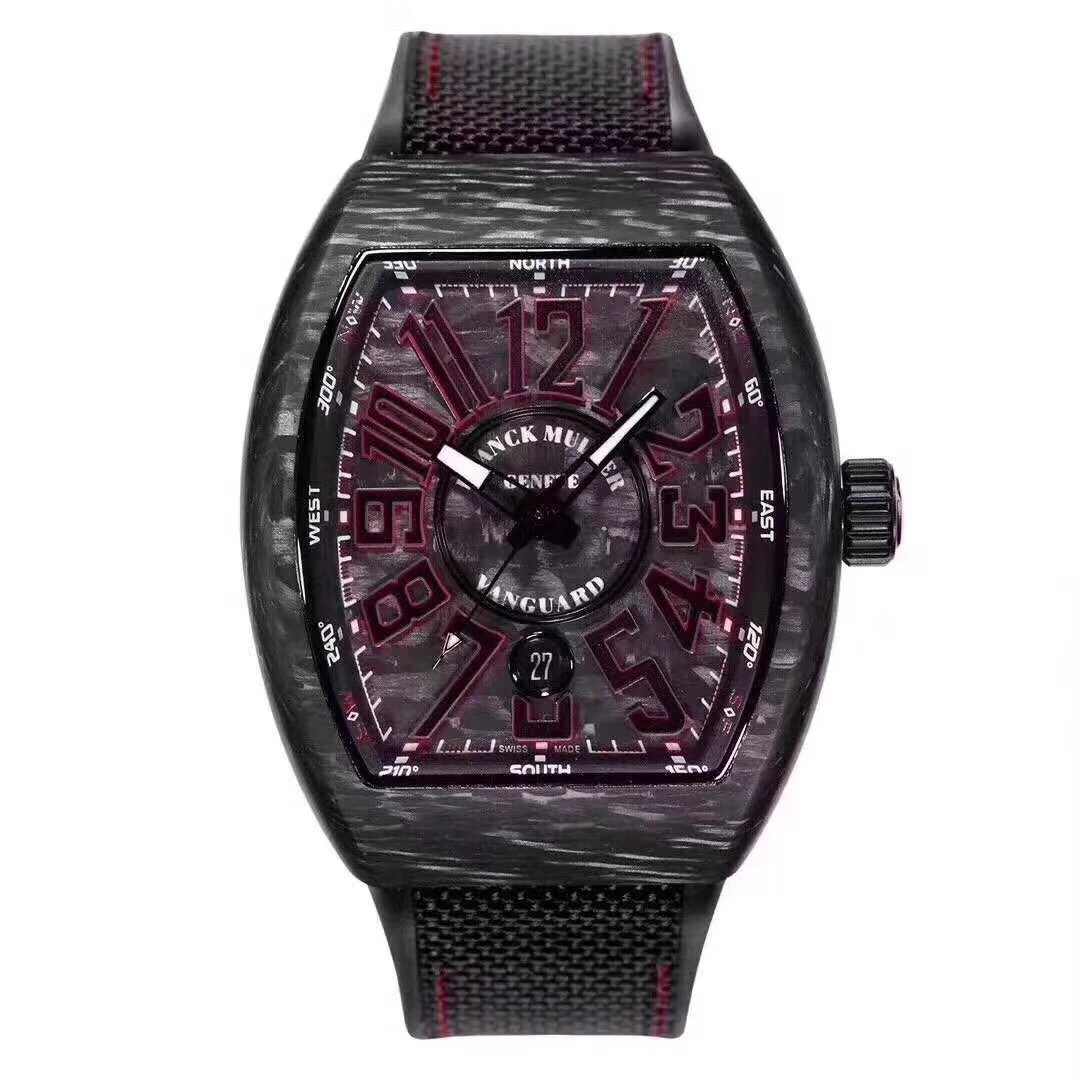 FML碳纤维夜光版黑盘白字橡胶带男自动机械手表