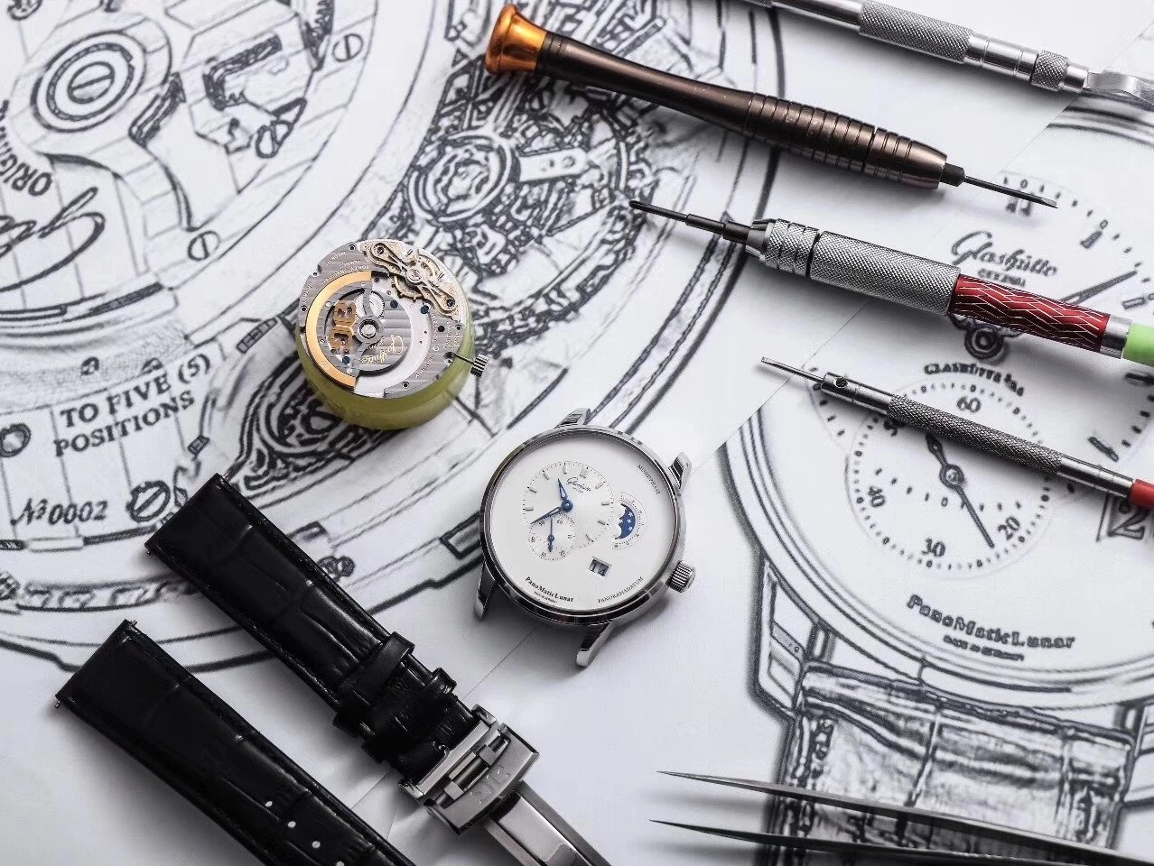 TZ厂格拉苏蒂原创偏心系列1-90-02款月相腕表，完美的还原Cal.90-02四分之三德式机芯自动机械手表