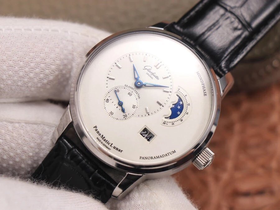 TZ厂格拉苏蒂原创偏心系列1-90-02款月相腕表，完美的还原Cal.90-02四分之三德式机芯自动机械手表