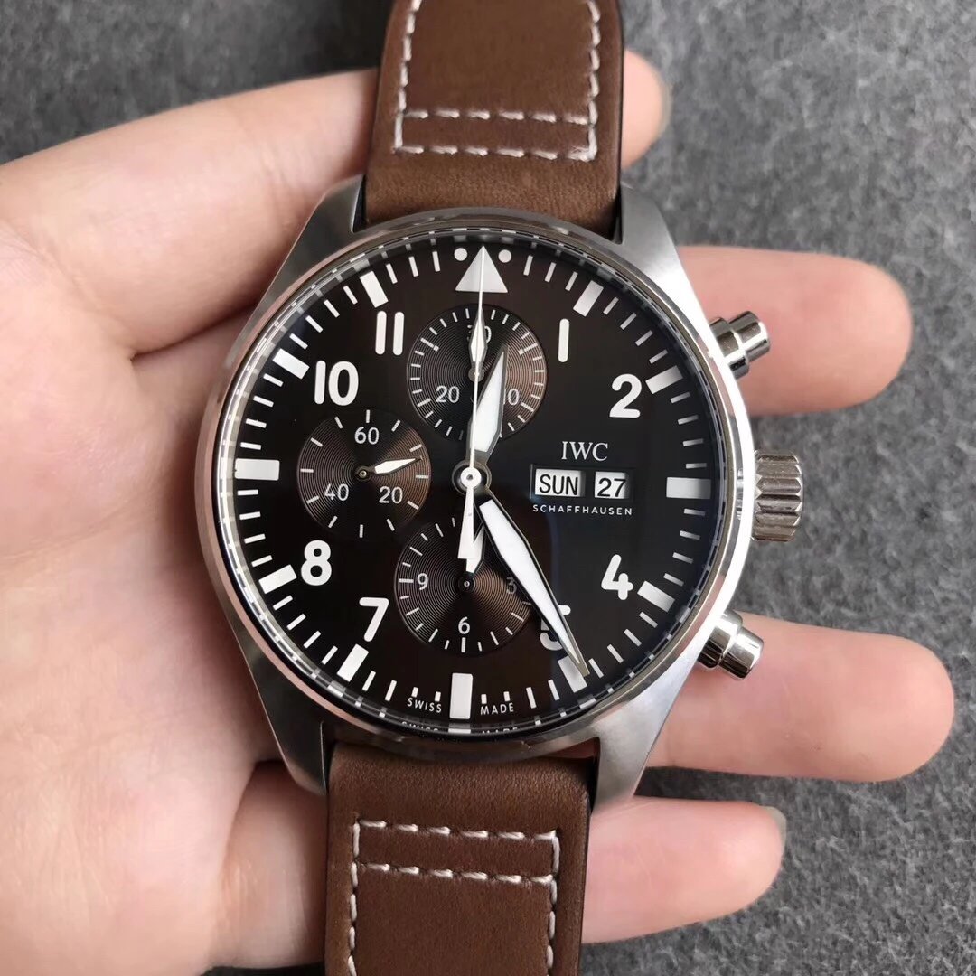ZF厂新款，万国飞行员计时系列安东尼・圣艾修佰里特别版，独特咖色表盘手表、男表、机械表、包邮