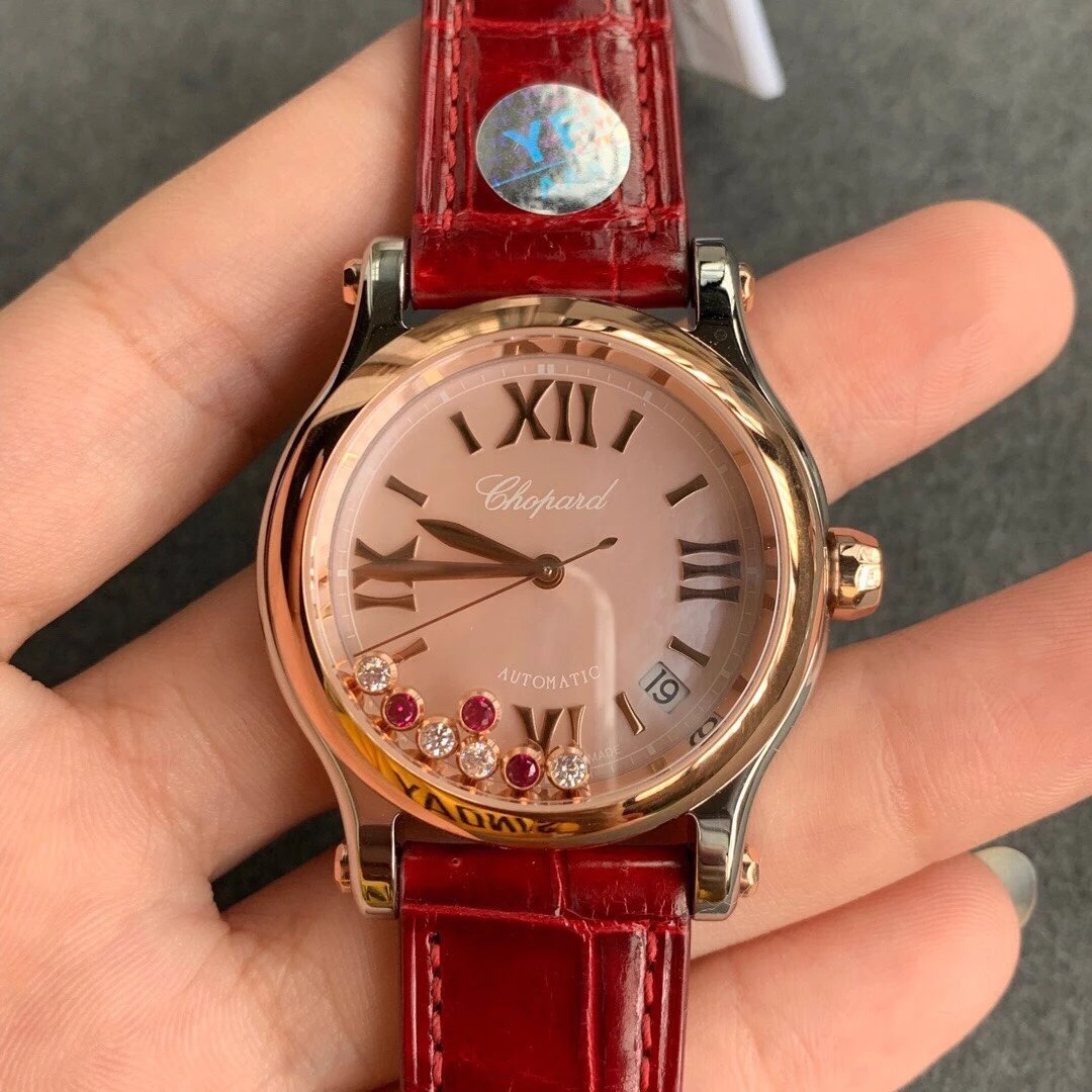 YF厂新款力作，萧邦快乐钻石系列DFS与萧邦合作30周年特别款，特别采用红色和粉色宝石女表、机械表、包邮、手表